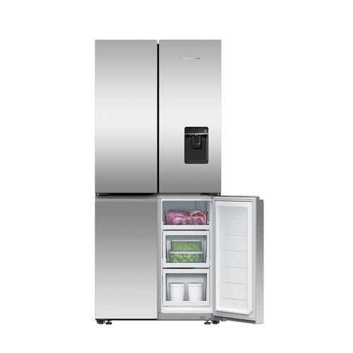 Freestanding Quad Door Refrigerator Freezer, 79cm, 498L, Ice & Water, French Hinge