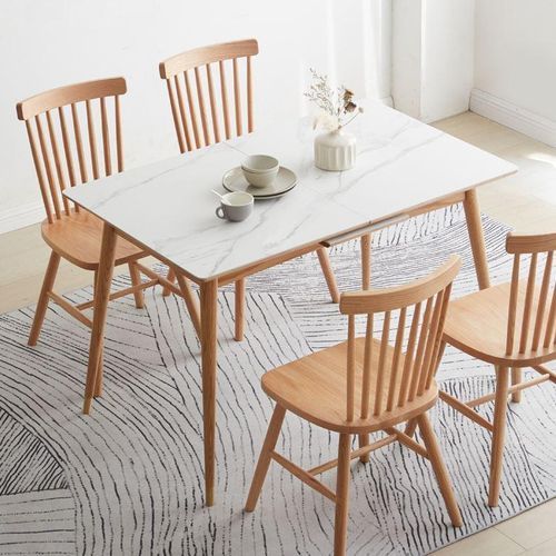 Kotala Natural Solid Oak Extendable Dining Table with Ceramic Marble Top