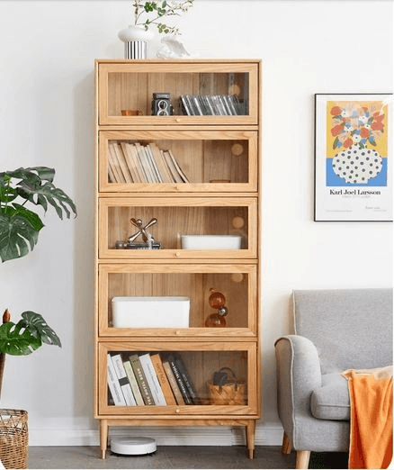 Latvia Natural Solid Oak Display Bookcase Cabinet
