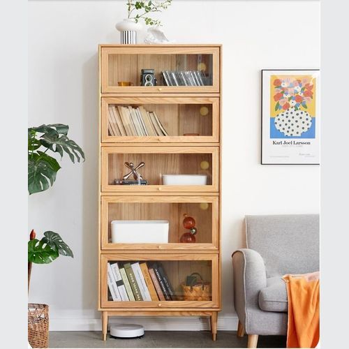 Latvia Natural Solid Oak Display Bookcase Cabinet