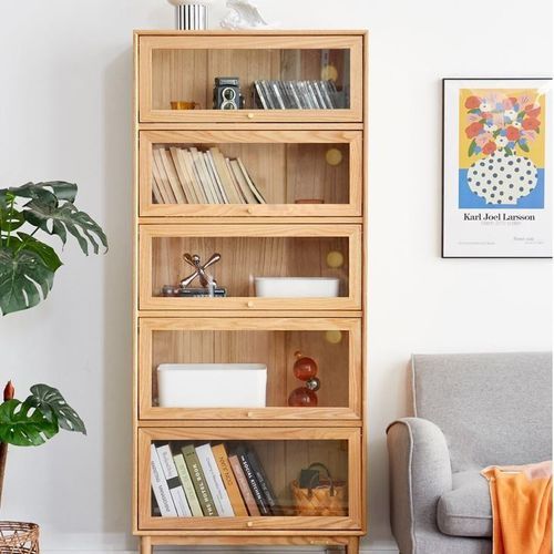 Latvia Natural Solid Oak Display Bookcase Cabinet