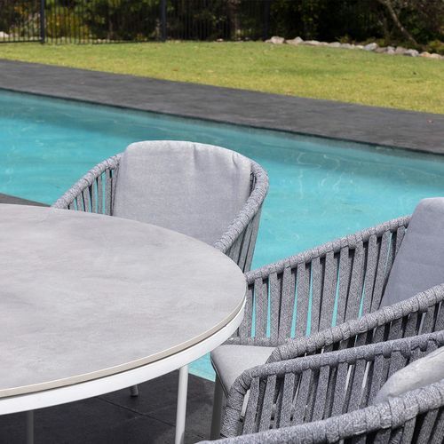 Adele Round Ceramic Table With Melang Chairs 9pc Outdoor Dining Setting