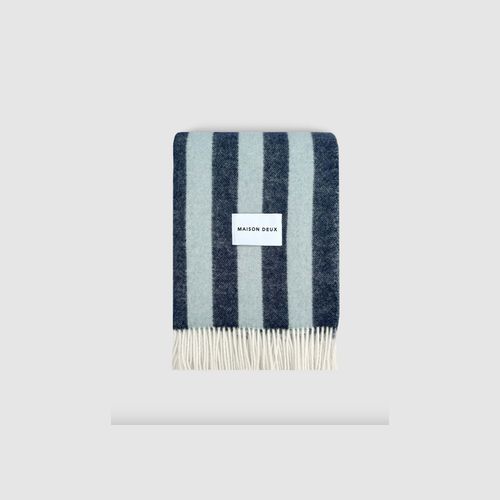 Maison Deux Candy Wrap - Navy Ice Blue | Large Reversible Wool Throw