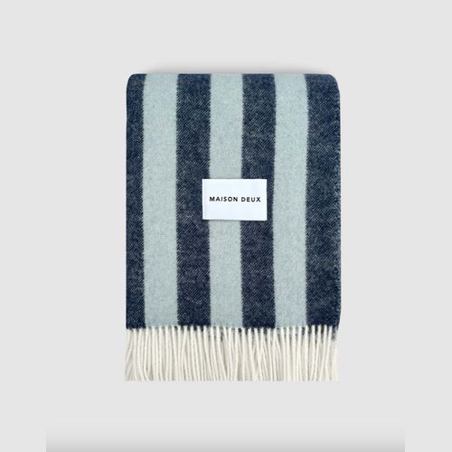 Maison Deux Candy Wrap - Navy Ice Blue | Large Reversible Wool Throw