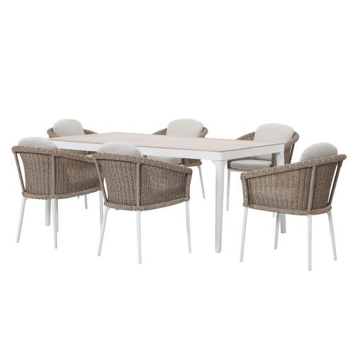 Ohope 7pc Aluminium and Rattan Outdoor Dining Set