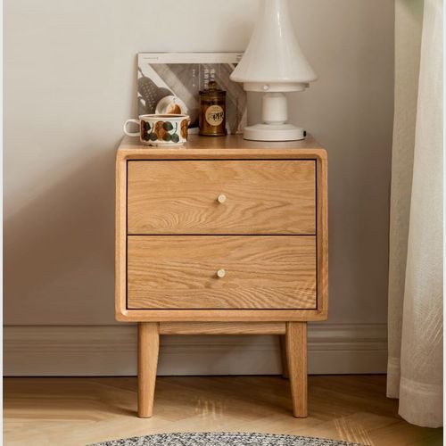 Oslo Natural Solid Oak Bedside Table Design Two