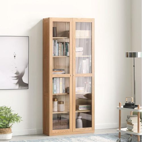 Oslo Natural Solid Oak Display Bookcase Cabinet