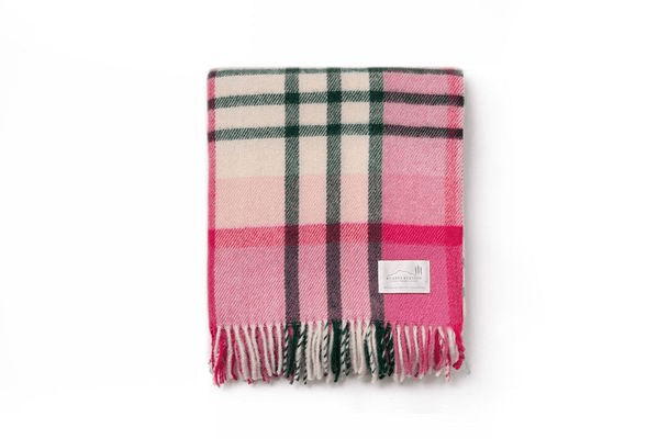 Ruanui Station Lambswool Throw - Pukehapua Pink Check