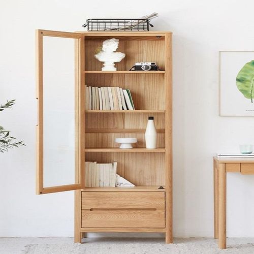 Seattle Natural Solid Oak Slim Display Cabinet