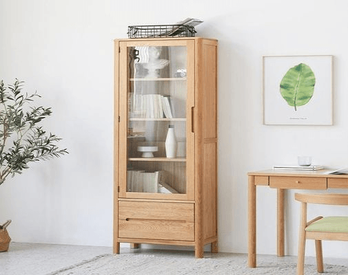 Seattle Natural Solid Oak Slim Display Cabinet
