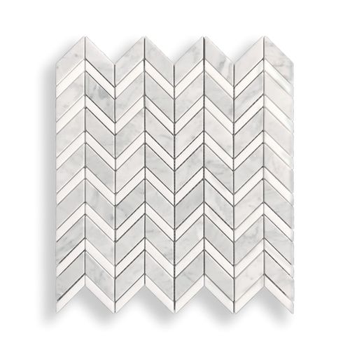 Carrara Honed And Thassos Polished Chevron Mosaic
