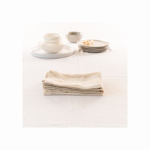100% French Flax Linen Napkin- Set 4-Wide Natural Stripe