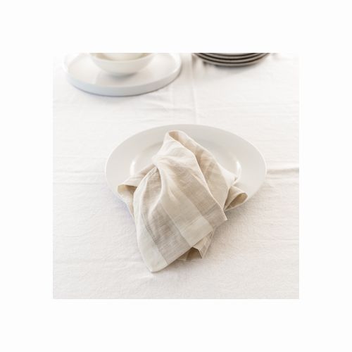 100% French Flax Linen Napkin- Set 4-Wide Natural Stripe