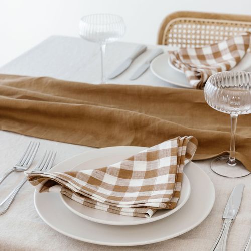 100% French Flax Linen Napkin- Set 4-Ginger Gingham