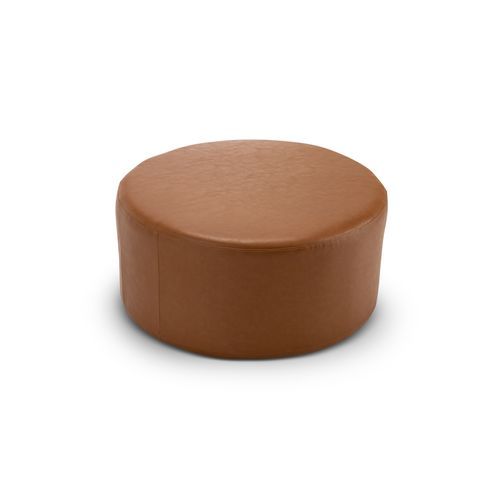 Halle Medium Round Vegan Leather Ottoman | Whiskey Tan