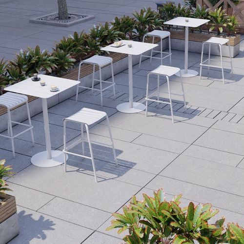 Roku Outdoor Backless Bar Stool in Matt White