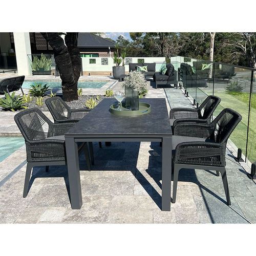 Adele Ceramic Outdoor table with 6x Serang Chairs