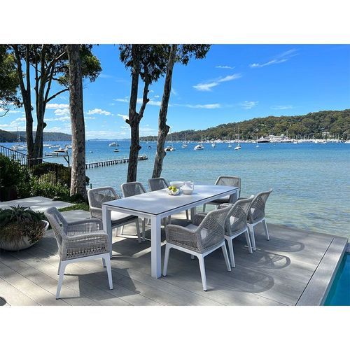 Adele Ceramic Outdoor table with 8 Serang Chairs