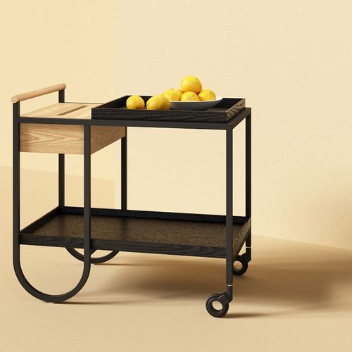 Trove Trolley Drinks Cart in Black Stain with Natural Oak