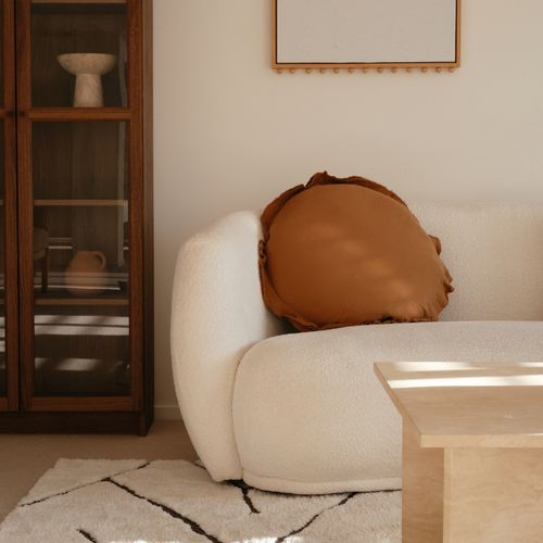 100% Flax Linen Round Feather Filled Cushion | Ginger