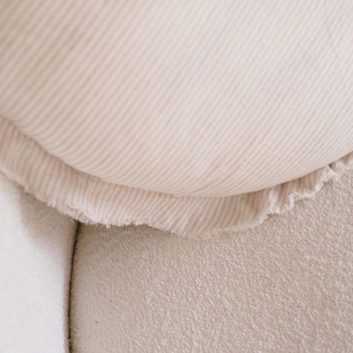 100% Flax Linen Round Feather Filled Cushion | Sand Stripe