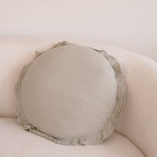 100% Flax Linen Round Feather Filled Cushion | Sage