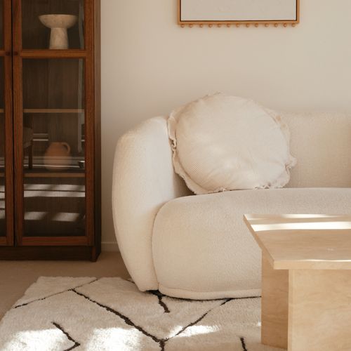 100% Flax Linen Round Feather Filled Cushion | Sand Stripe