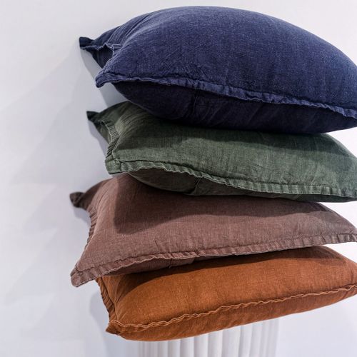 100% Belgium Linen Vintage Washed Cushion - Cocoa