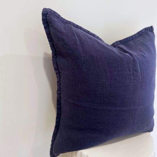 100% Belgium Linen Vintage Washed Cushion - Navy