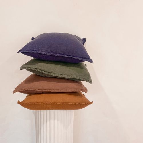 100% Belgium Linen Vintage Washed Cushion - Navy