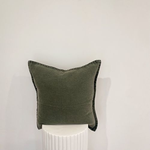 100% Belgium Linen Vintage Washed Cushion - Pine