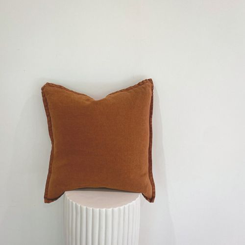 100% Belgium Linen Vintage Washed Cushion - Tobacco
