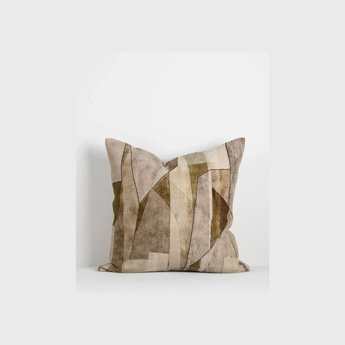 Baya Grove Linen Cushion - Olive | Abstract Print