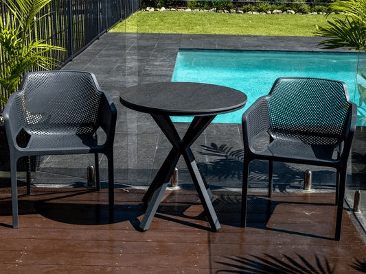 Adele Round Ceramic Table With Bailey Chairs 3pc Outdoor Dining Setting