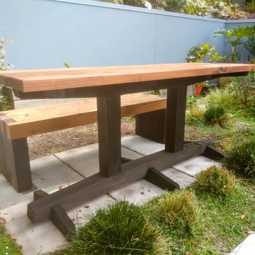 Outdoor table and bench seat
