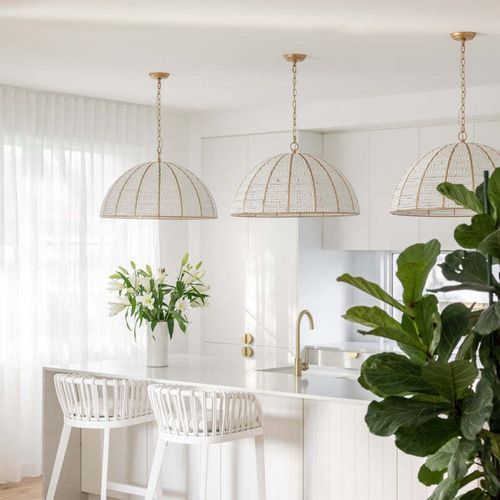Estelle Beaded Dome Pendant Light - Gold/White