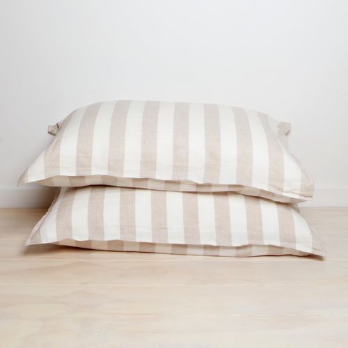 100% French Linen Pillowcase Pair - Wide Natural Stripe