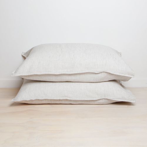 100% French Linen Pillowcase Pair - Charcoal Stripe