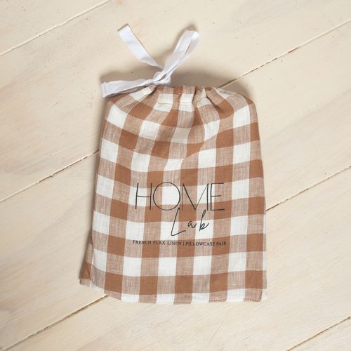 100% French Flax Linen Pillowcase Pair - Ginger Gingham