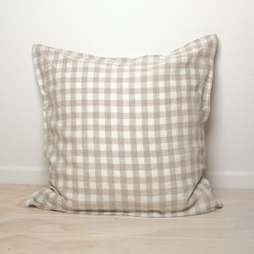 100% French Flax Linen Euro Pillowcase Natural Gingham