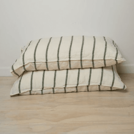 French Flax Linen Pillowcase Pair | Lichen Pinstripe