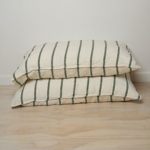 French Flax Linen Pillowcase Pair | Lichen Pinstripe
