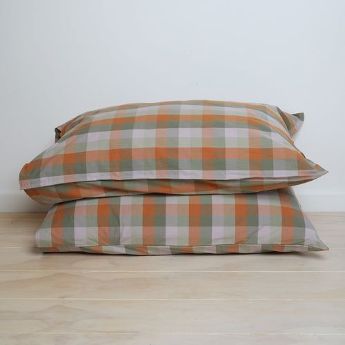 100% Stonewashed Cotton Pillowcase Pair  | Sunset Check