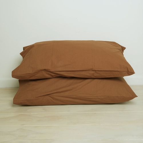 100% Stonewashed Cotton Pillowcase Pair - Rust