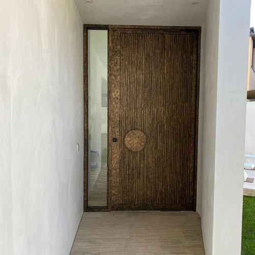 Iron Batten Pivot Entry Doors - Galvanised