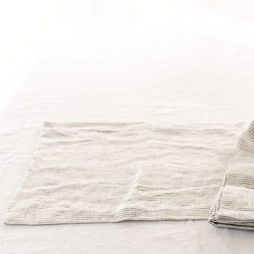 100% French Flax Linen Placemat Set 4- Charcoal Pinstripe