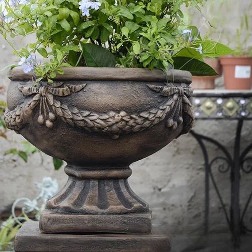 Heritage Iron-Style Floral Urn & Plinth