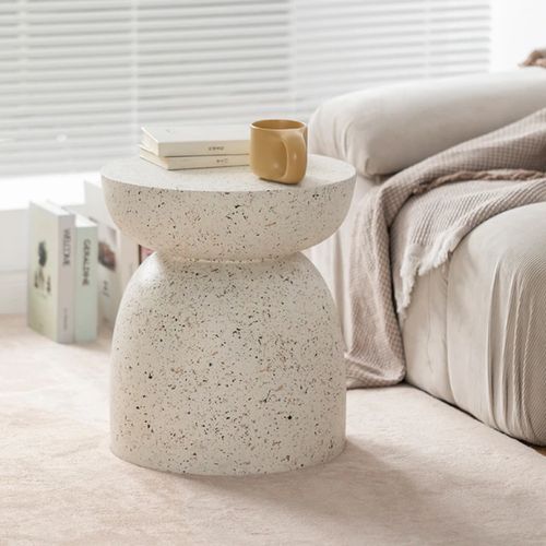 Pedestal Side Table - Fleck White