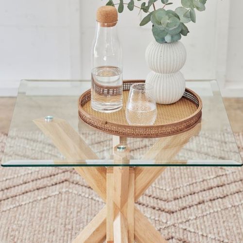 Bella Glass Lamp Table | Natural Hardwood Frame