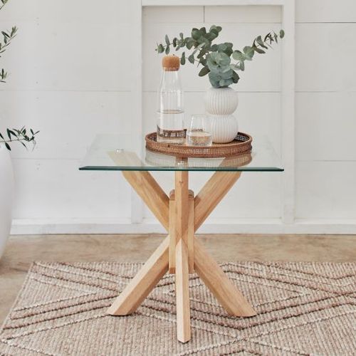 Bella Glass Lamp Table | Natural Hardwood Frame